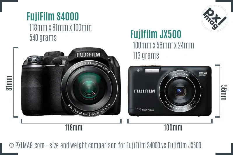FujiFilm S4000 vs Fujifilm JX500 size comparison FujiFilm S4000 vs Fujifilm JX500 size comparison