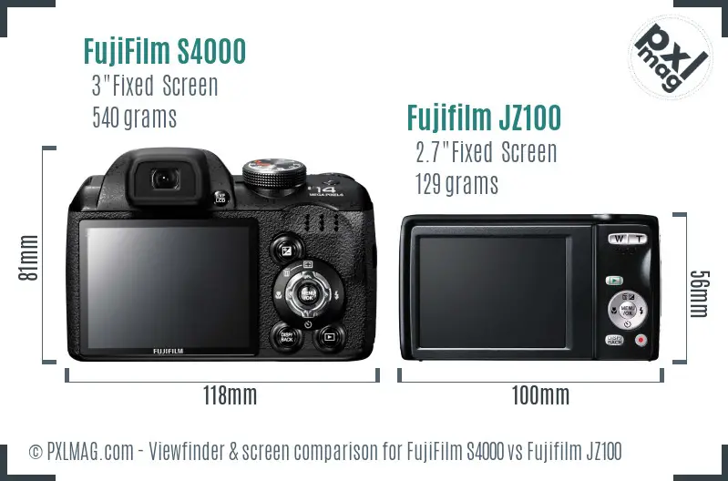 FujiFilm S4000 vs Fujifilm JZ100 Screen and Viewfinder comparison FujiFilm S4000 vs Fujifilm JZ100 Screen and Viewfinder comparison