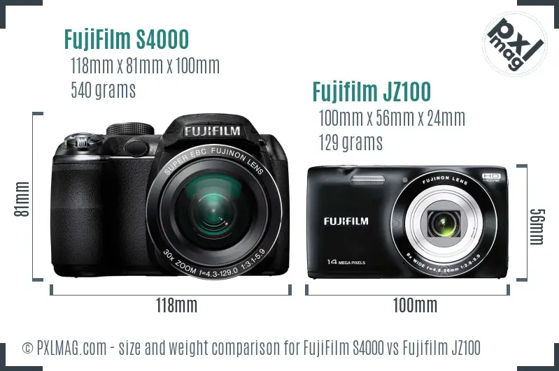 FujiFilm S4000 vs Fujifilm JZ100 size comparison FujiFilm S4000 vs Fujifilm JZ100 size comparison