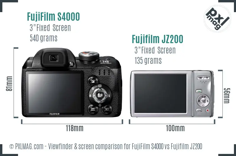 FujiFilm S4000 vs Fujifilm JZ200 Screen and Viewfinder comparison FujiFilm S4000 vs Fujifilm JZ200 Screen and Viewfinder comparison