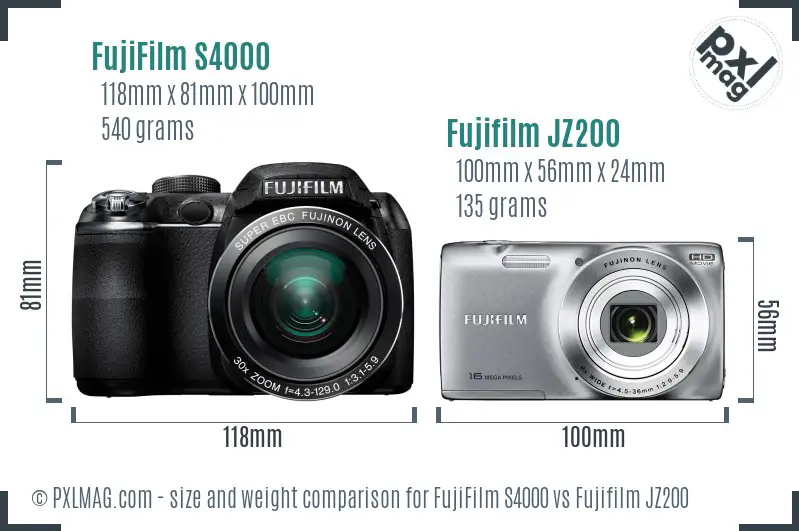 FujiFilm S4000 vs Fujifilm JZ200 size comparison FujiFilm S4000 vs Fujifilm JZ200 size comparison