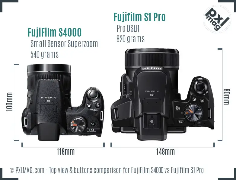 FujiFilm S4000 vs Fujifilm S1 Pro top view buttons comparison