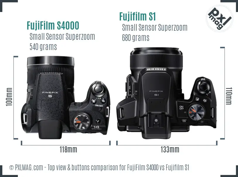 FujiFilm S4000 vs Fujifilm S1 top view buttons comparison