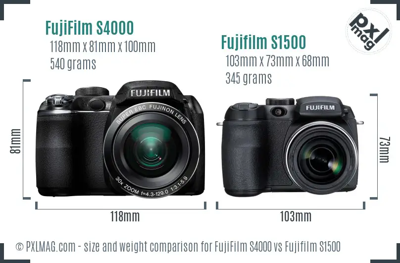 FujiFilm S4000 vs Fujifilm S1500 size comparison