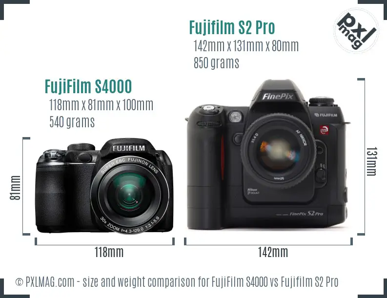 FujiFilm S4000 vs Fujifilm S2 Pro size comparison