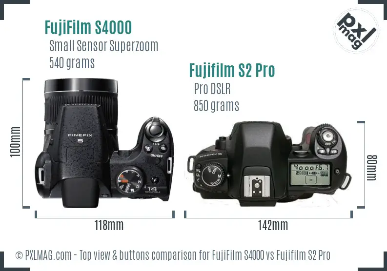 FujiFilm S4000 vs Fujifilm S2 Pro top view buttons comparison