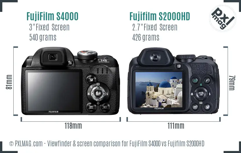 FujiFilm S4000 vs Fujifilm S2000HD Screen and Viewfinder comparison