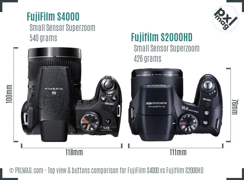 FujiFilm S4000 vs Fujifilm S2000HD top view buttons comparison