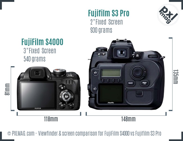 FujiFilm S4000 vs Fujifilm S3 Pro Screen and Viewfinder comparison