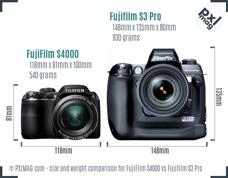 FujiFilm S4000 vs Fujifilm S3 Pro size comparison