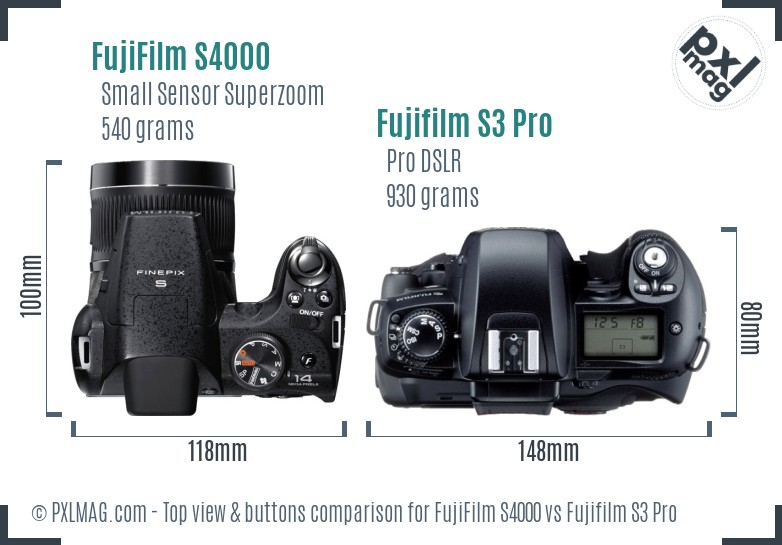 FujiFilm S4000 vs Fujifilm S3 Pro top view buttons comparison