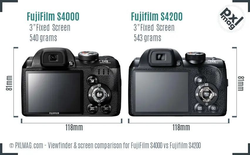 FujiFilm S4000 vs Fujifilm S4200 Screen and Viewfinder comparison
