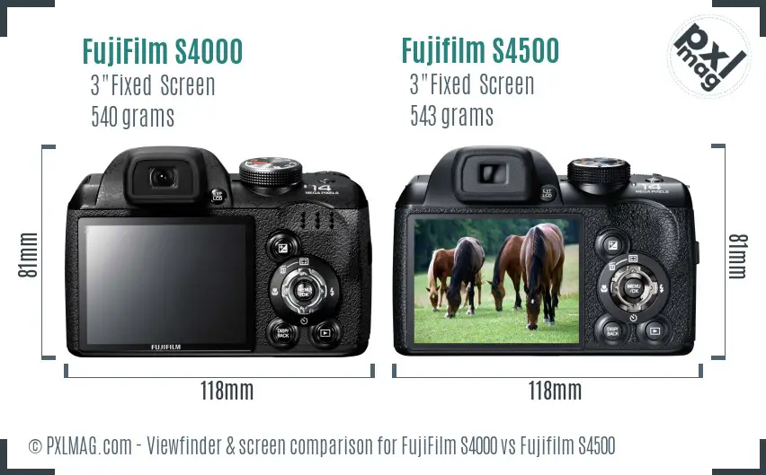 FujiFilm S4000 vs Fujifilm S4500 Screen and Viewfinder comparison