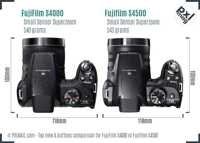 FujiFilm S4000 vs Fujifilm S4500 top view buttons comparison