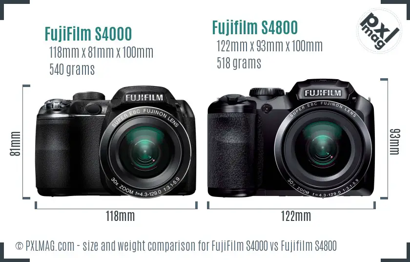 FujiFilm S4000 vs Fujifilm S4800 size comparison