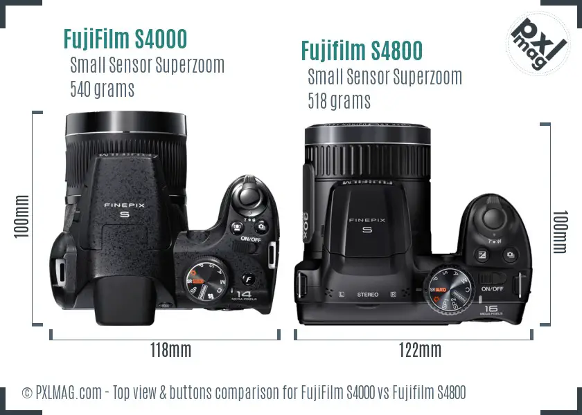 FujiFilm S4000 vs Fujifilm S4800 top view buttons comparison