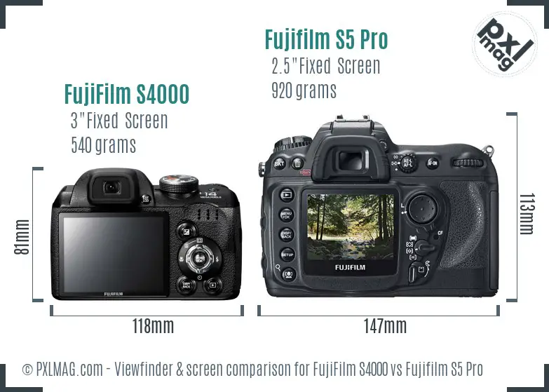 FujiFilm S4000 vs Fujifilm S5 Pro Screen and Viewfinder comparison