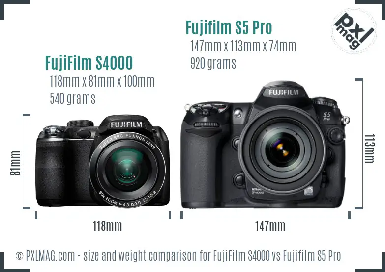 FujiFilm S4000 vs Fujifilm S5 Pro size comparison