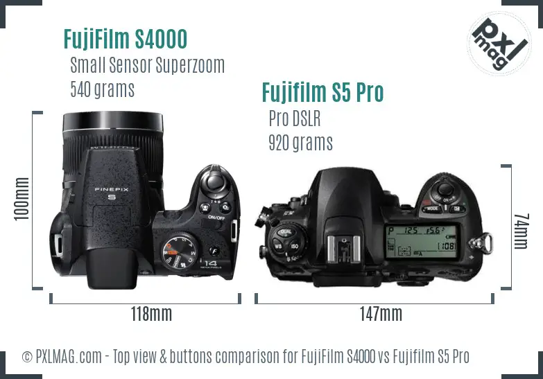 FujiFilm S4000 vs Fujifilm S5 Pro top view buttons comparison