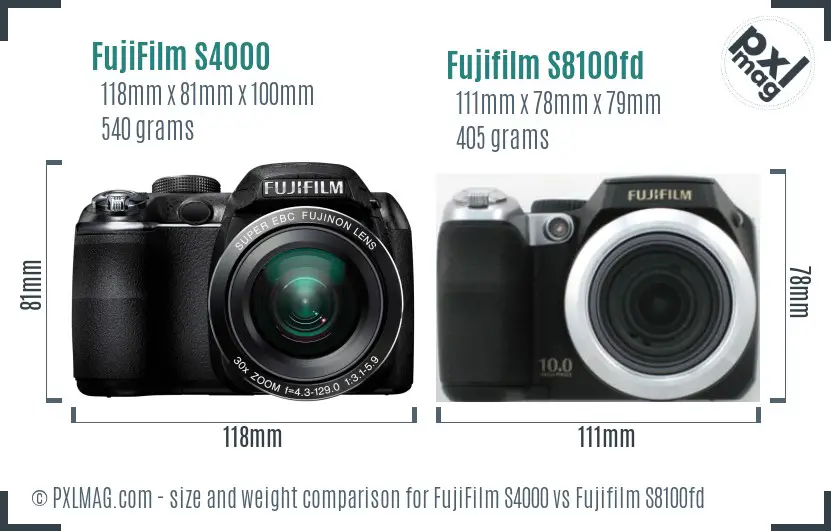 FujiFilm S4000 vs Fujifilm S8100fd size comparison
