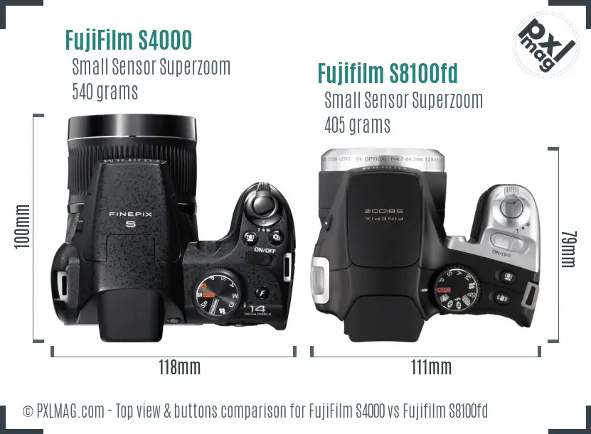 FujiFilm S4000 vs Fujifilm S8100fd top view buttons comparison