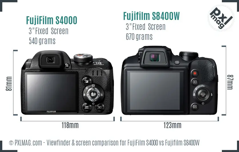 FujiFilm S4000 vs Fujifilm S8400W Screen and Viewfinder comparison