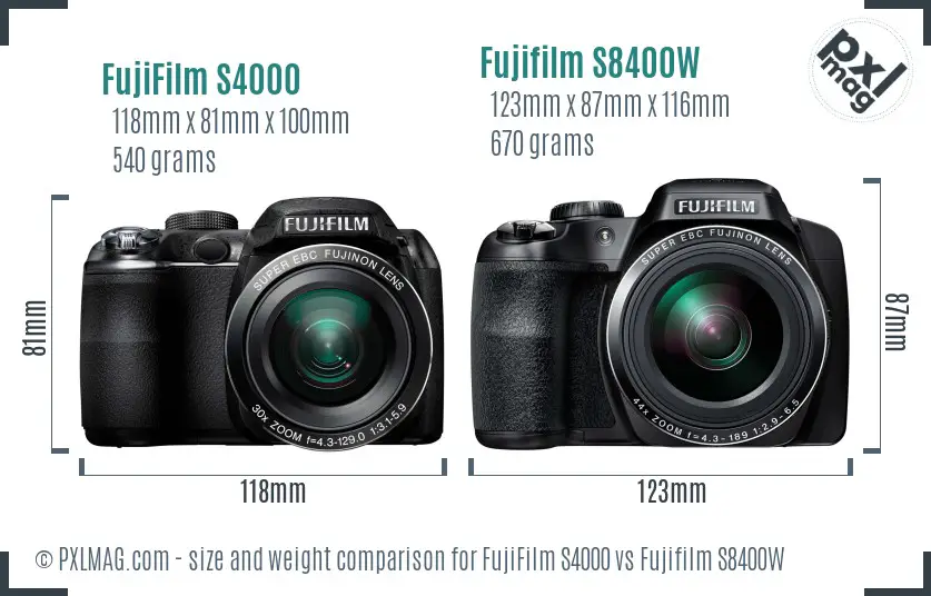 FujiFilm S4000 vs Fujifilm S8400W size comparison