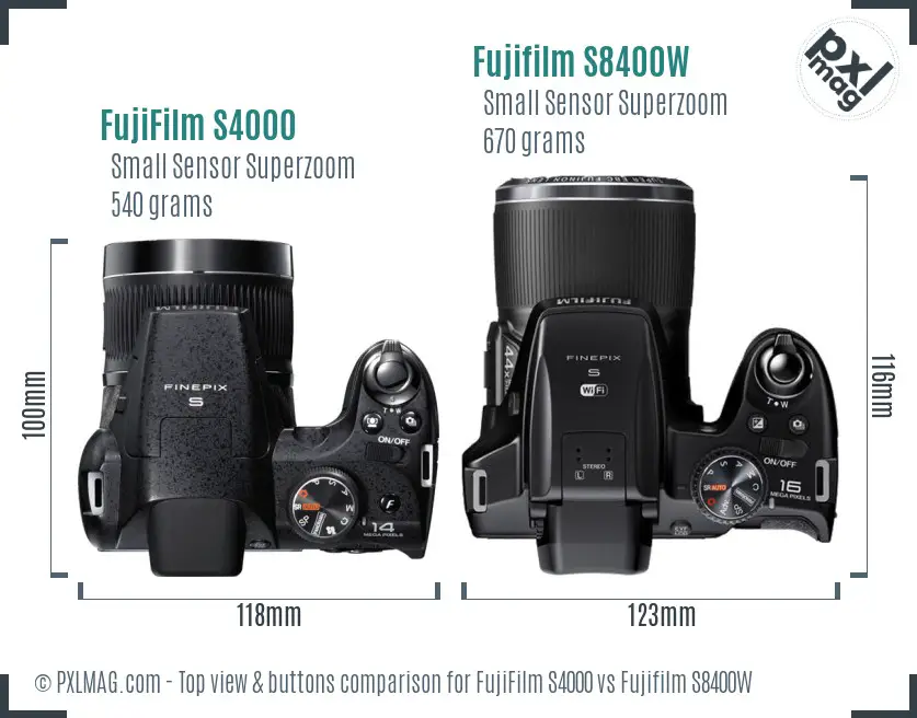 FujiFilm S4000 vs Fujifilm S8400W top view buttons comparison