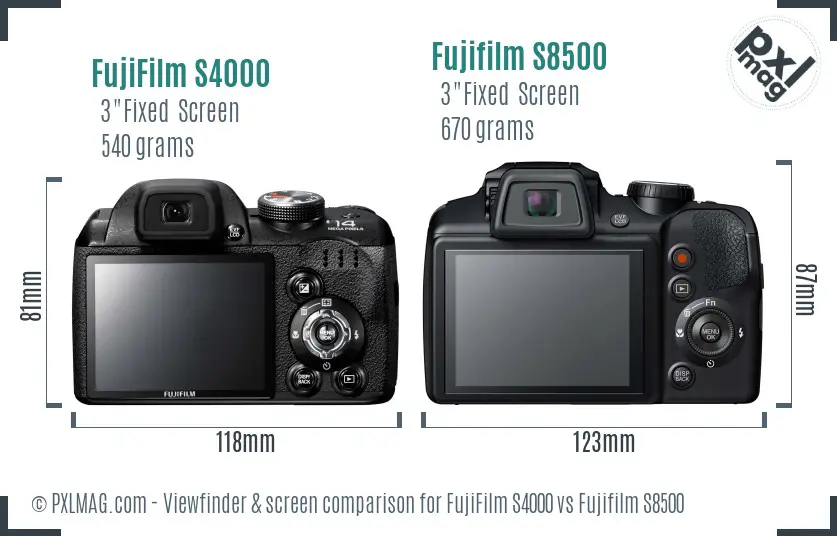 FujiFilm S4000 vs Fujifilm S8500 Screen and Viewfinder comparison