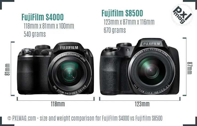 FujiFilm S4000 vs Fujifilm S8500 size comparison
