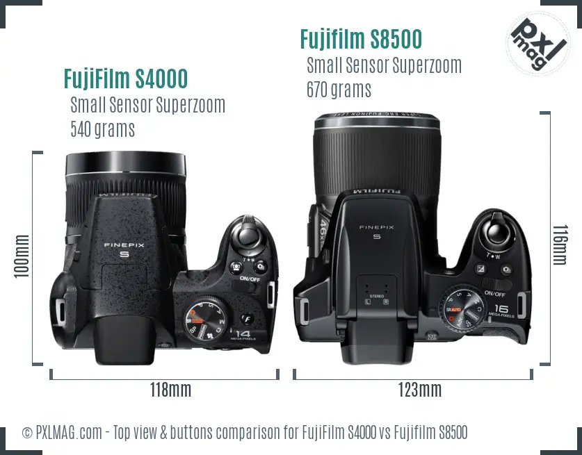 FujiFilm S4000 vs Fujifilm S8500 top view buttons comparison