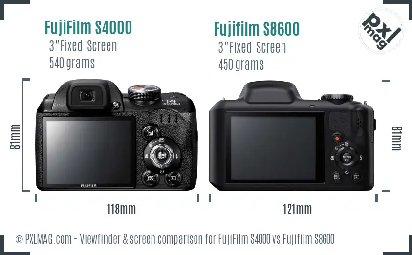 FujiFilm S4000 vs Fujifilm S8600 Screen and Viewfinder comparison