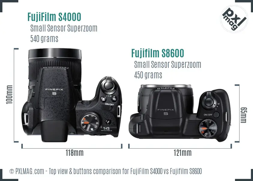 FujiFilm S4000 vs Fujifilm S8600 top view buttons comparison