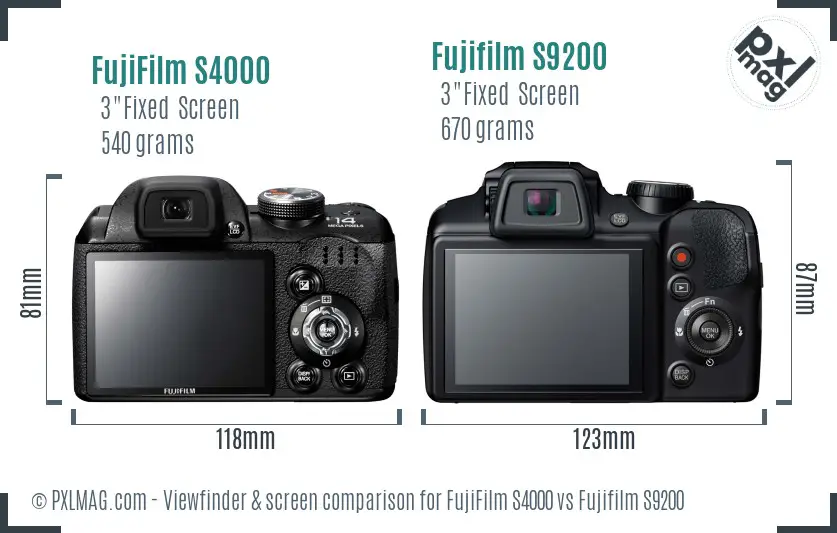 FujiFilm S4000 vs Fujifilm S9200 Screen and Viewfinder comparison