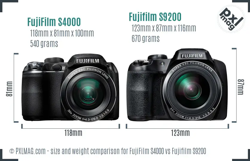 FujiFilm S4000 vs Fujifilm S9200 size comparison