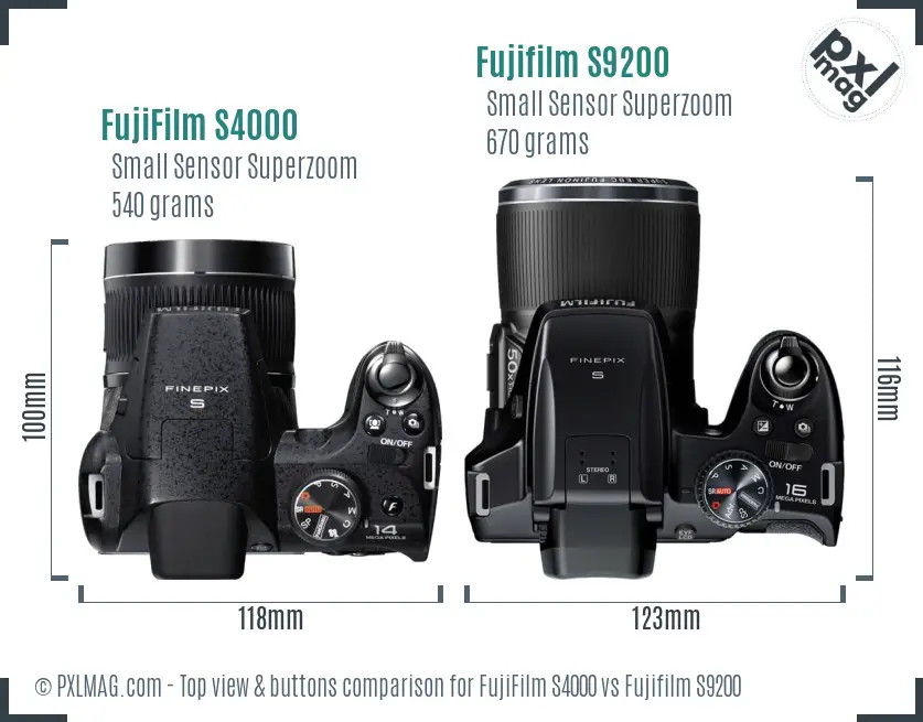 FujiFilm S4000 vs Fujifilm S9200 top view buttons comparison