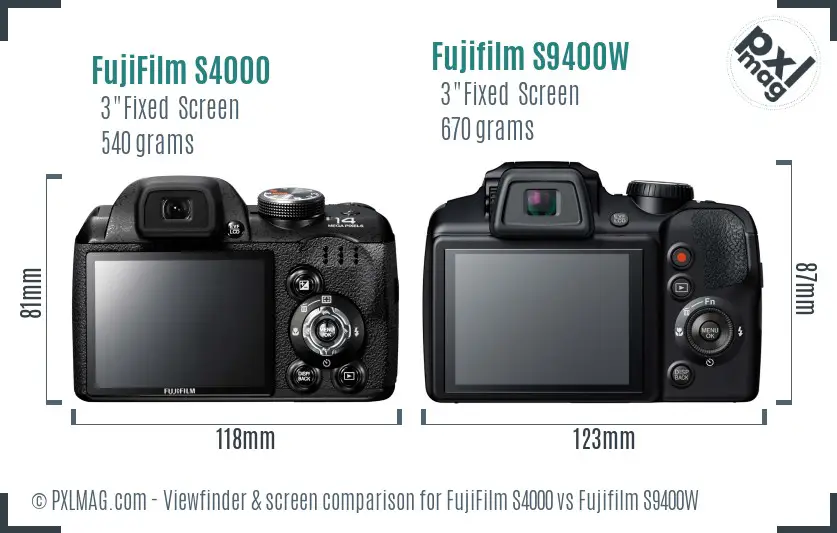 FujiFilm S4000 vs Fujifilm S9400W Screen and Viewfinder comparison