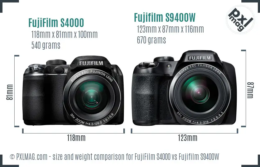 FujiFilm S4000 vs Fujifilm S9400W size comparison