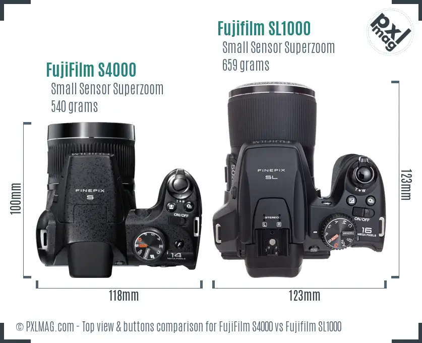 FujiFilm S4000 vs Fujifilm SL1000 top view buttons comparison