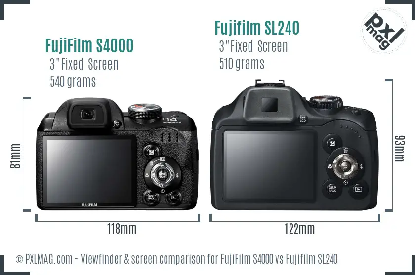 FujiFilm S4000 vs Fujifilm SL240 Screen and Viewfinder comparison
