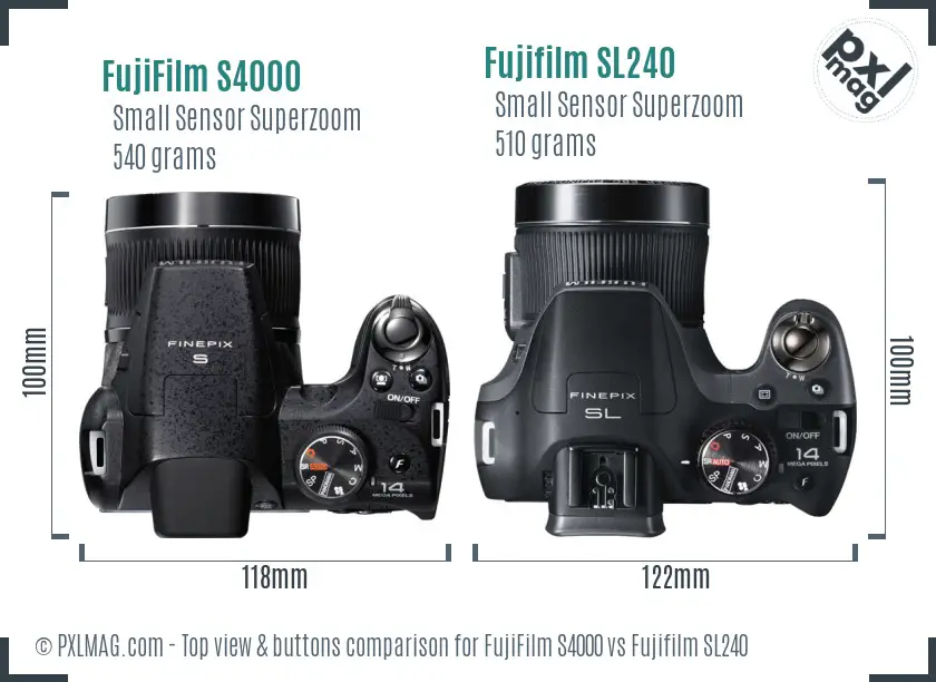 FujiFilm S4000 vs Fujifilm SL240 top view buttons comparison