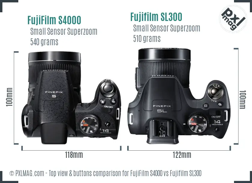 FujiFilm S4000 vs Fujifilm SL300 top view buttons comparison