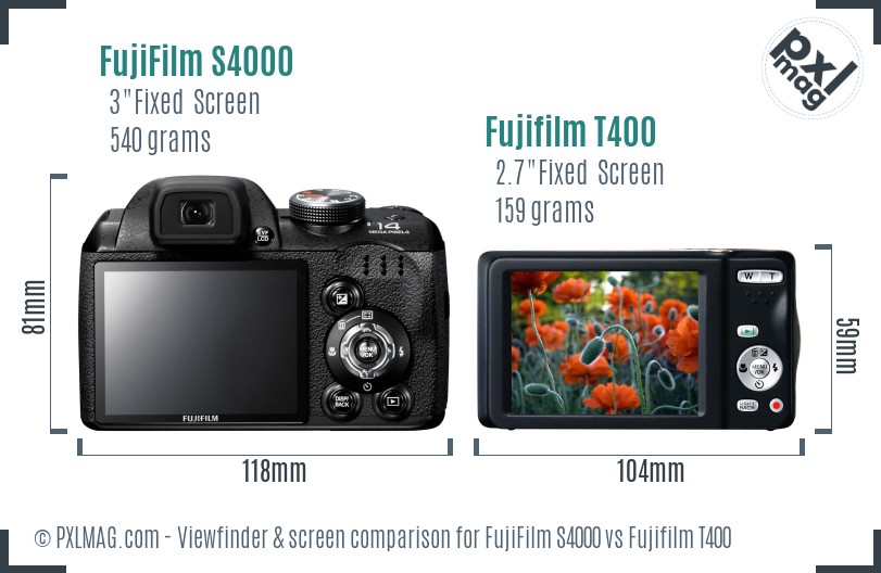 FujiFilm S4000 vs Fujifilm T400 Screen and Viewfinder comparison