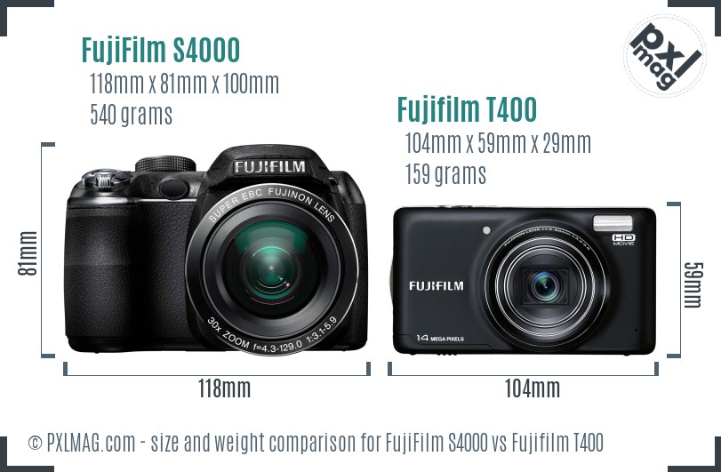 FujiFilm S4000 vs Fujifilm T400 size comparison