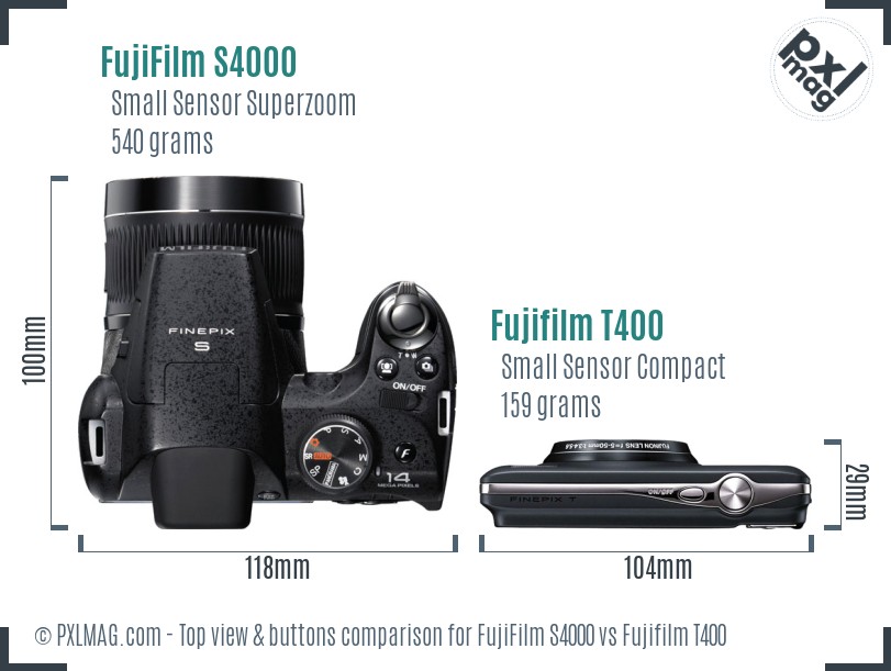 FujiFilm S4000 vs Fujifilm T400 top view buttons comparison
