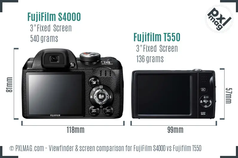 FujiFilm S4000 vs Fujifilm T550 Screen and Viewfinder comparison