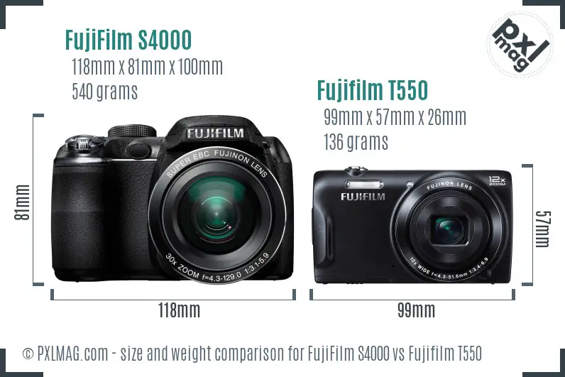 FujiFilm S4000 vs Fujifilm T550 size comparison