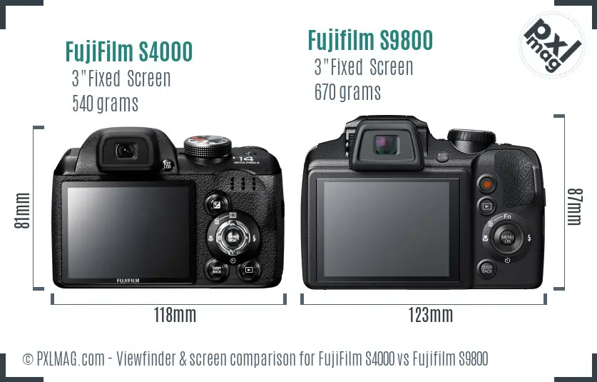 FujiFilm S4000 vs Fujifilm S9800 Screen and Viewfinder comparison