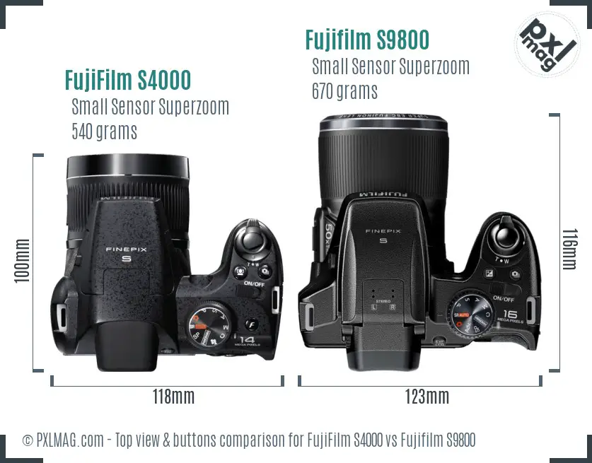 FujiFilm S4000 vs Fujifilm S9800 top view buttons comparison