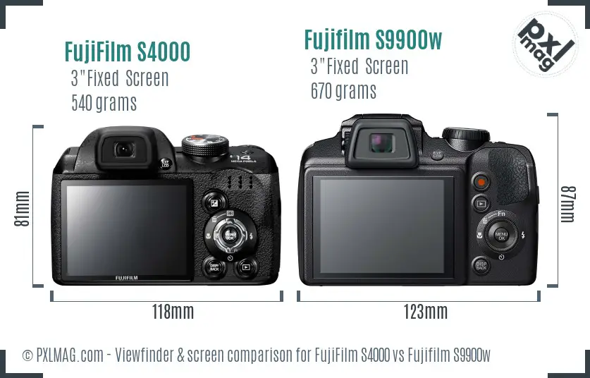 FujiFilm S4000 vs Fujifilm S9900w Screen and Viewfinder comparison